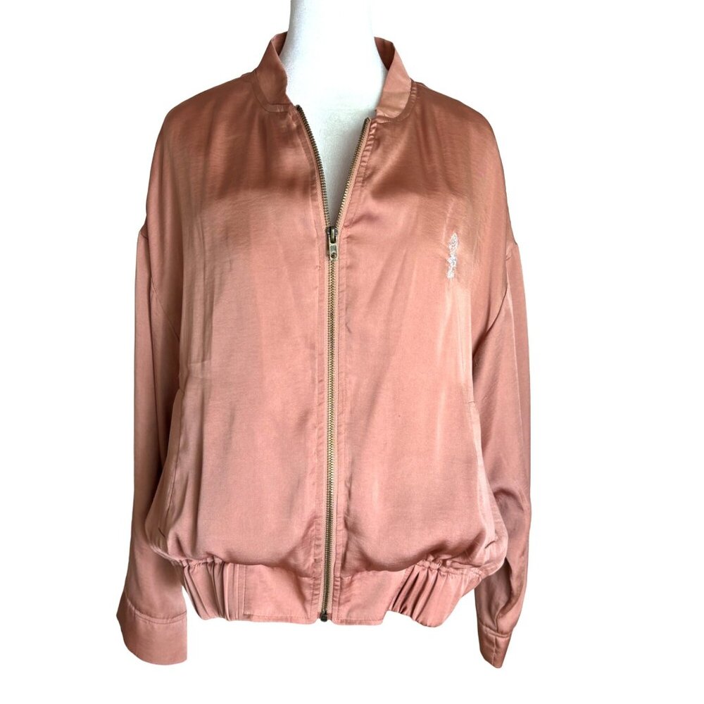 Silence + Noise Satin XLarge‎ Zip Front Jacket Peach Anthropologie Pockets
